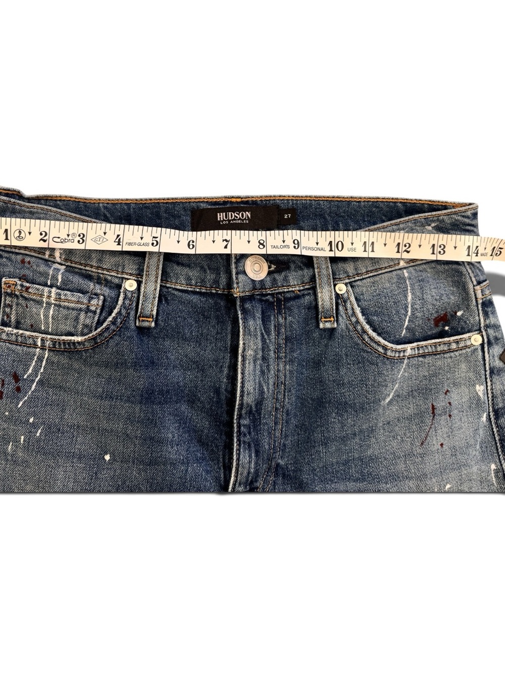 Hudson Jeans Hana Shorts in Blue Distressed Splattered Denim - Picture 4 of 9